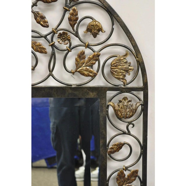 Late 20th Century Late 20th Century LaBarge Italian Mediterranean Wrought Iron Flower Leaf Scroll Arched Wall Mirror For Sale - Image 5 of 10