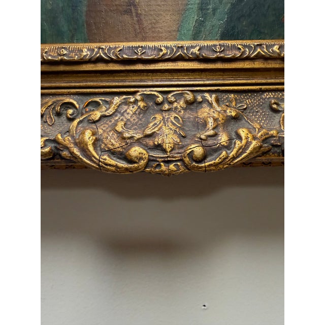 Teal 19th-Century Italian School Portrait of a Boy With Pipe by A. Cino in Grand Gilt Frame For Sale - Image 8 of 10