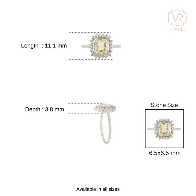 14k White Gold Yellow Sapphire & Diamond Art Deco Ring Size 6.5 For Sale - Image 9 of 13