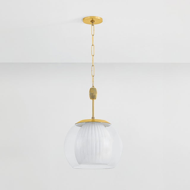 Contemporary Hudson Valley Lighting Clementon 17 in. 1 Light Pendant in Aged Brass Finish For Sale - Image 3 of 10