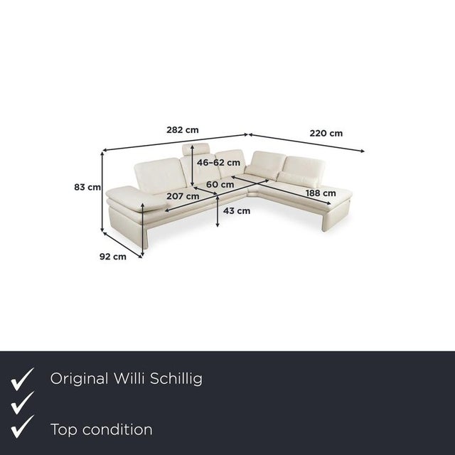 This corner sofa from Willi Schillig offers ample seating space in cream-colored leather. A rolled, softly padded armrest...