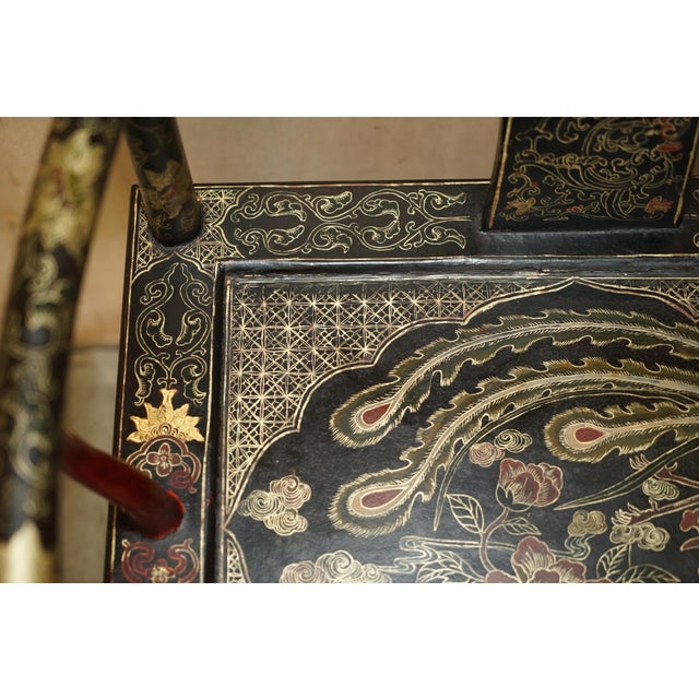 Set of Chinese Ming Style Lacquered & Painted Armchairs, 1900s For Sale - Image 14 of 18