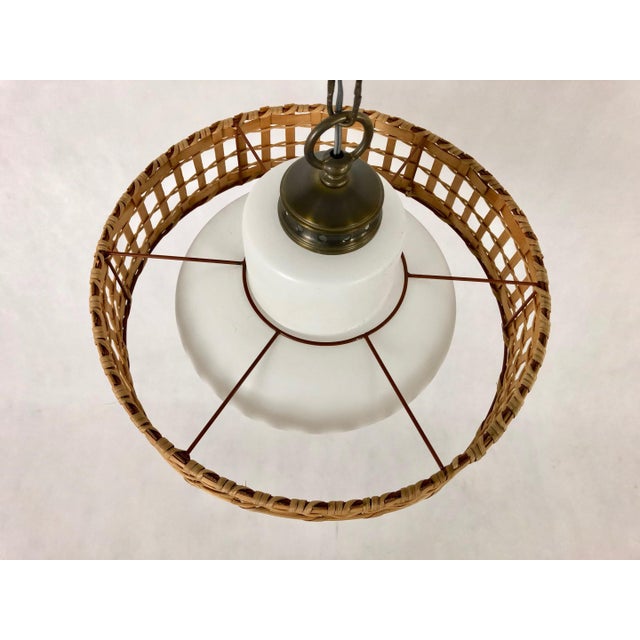 Light Yellow Vintage Wicker and Brass Pendant Lamp, 1970s For Sale - Image 8 of 15