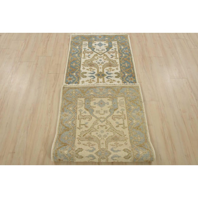 Oushak Runner 2’7” X 7’10” Ivory Wool Tribal Hand-Knotted Oriental Rug For Sale - Image 12 of 13
