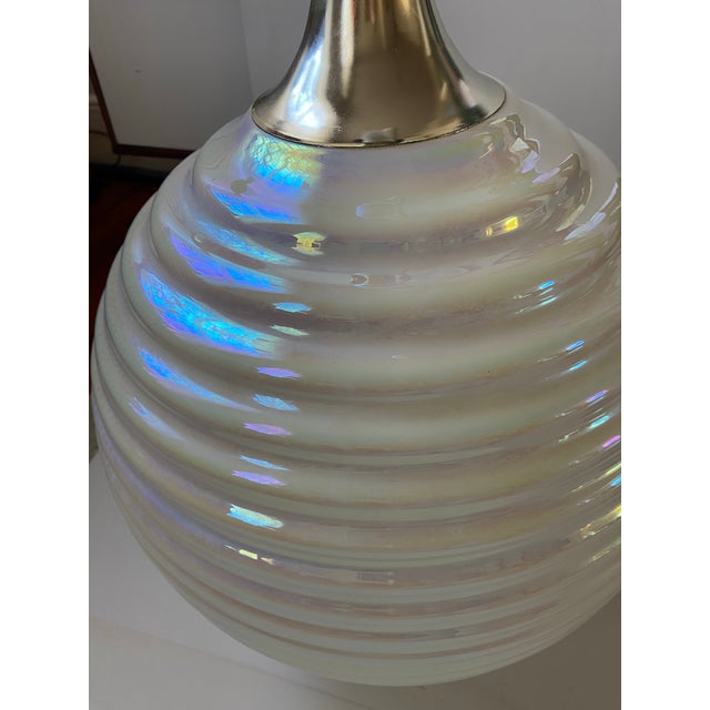 Underwriters Laboratories Large Midcentury Pearlescent Glass Lamp. Working condition.