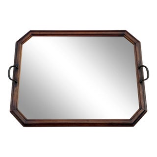 Antique Inlaid Wood and Glass Handled Tray For Sale