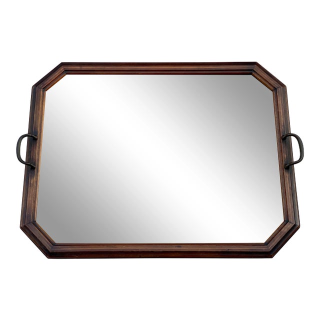 Antique Inlaid Wood and Glass Handled Tray For Sale