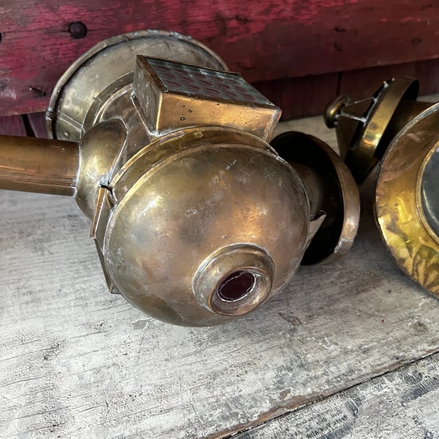Pair of Antique Brass Carriage Lanterns With Glass Panels & Hinged Doors Vintage Home Decor or Restoration Pieces For Sale - Image 9 of 18