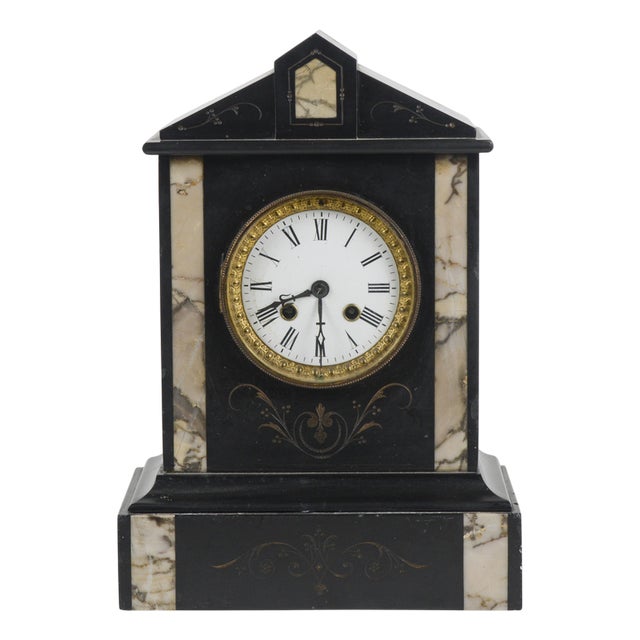 Temple Clock in Black Marble For Sale