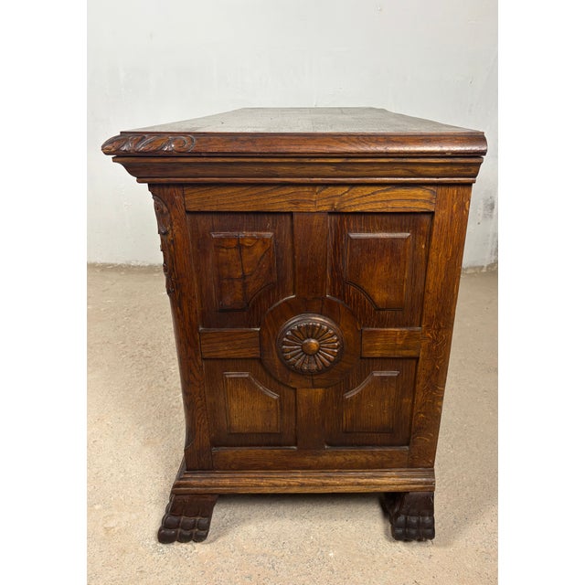 Vintage Spanish Renaissance Style Low Sideboard in Oak with Carved Panel, 1920 For Sale - Image 11 of 13