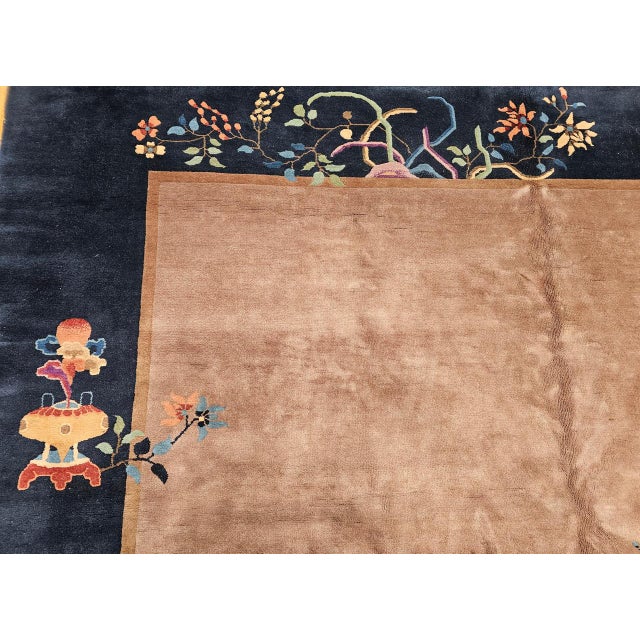 Vintage Hand-Knotted Chinese Art Deco Rug, Wool Pagoda Floral Motif, 9' x 12' For Sale - Image 16 of 17