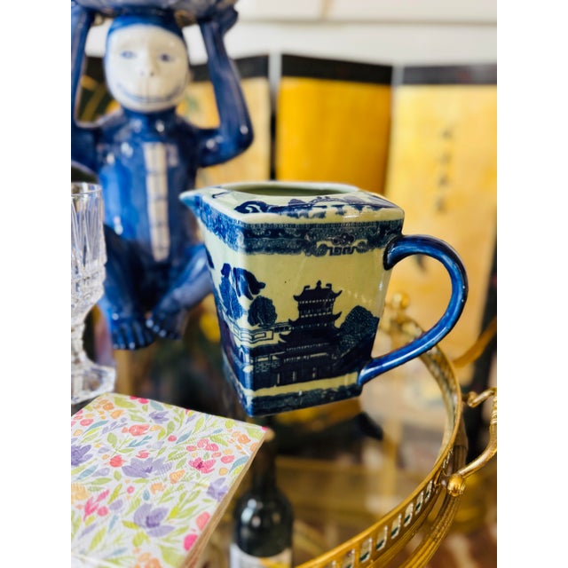 Flowers, tissues or water- this vintage pitcher can do it all! Vintage blue and white ironstone pitcher. It measures 9...
