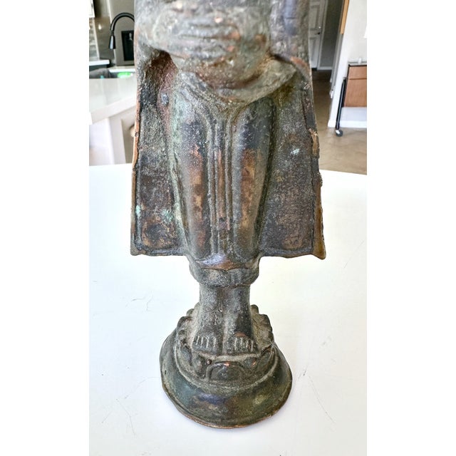 Small Antique Thai Bronze Healing Medicine Buddha Figure Statue For Sale - Image 12 of 16