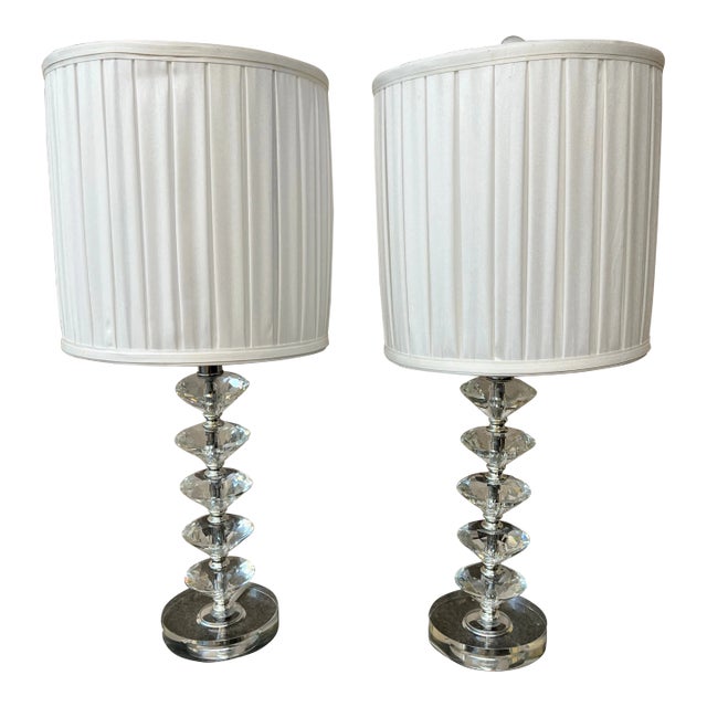 Vintage Glass Stacked Lamps With Shades - Set of 2 For Sale