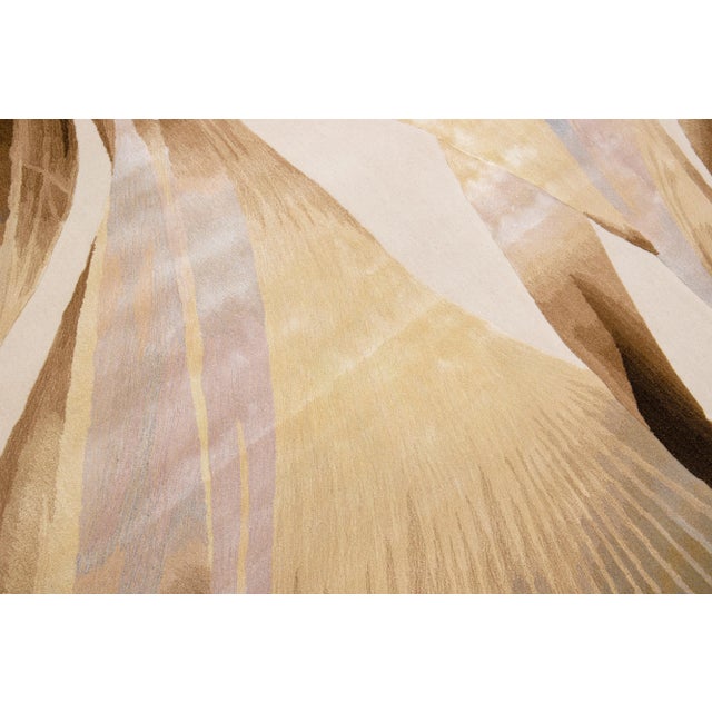 Beige 2020s Abstract Modern Wool & Silk Rug Handmade With Earthy Hues For Sale - Image 8 of 10