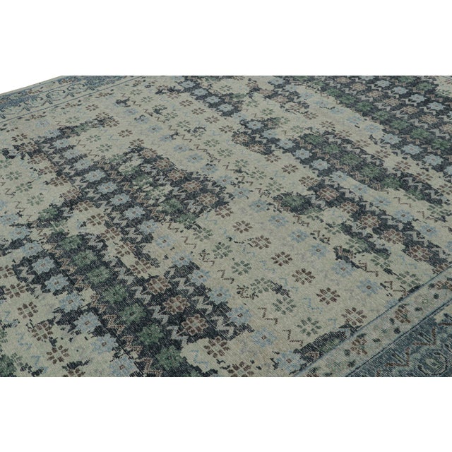 Rug & Kilim Rug & Kilim’s Distressed European Rug in Blue and Teal With Floral Patterns For Sale - Image 4 of 7