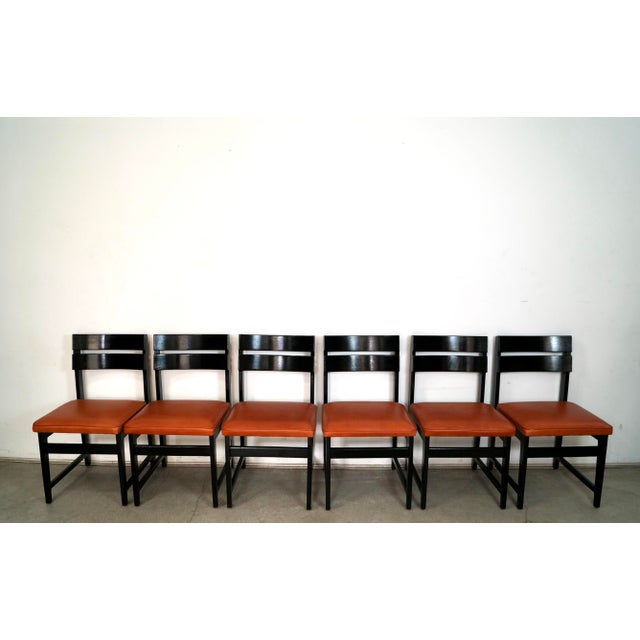 Set of six vintage Mid century Modern dining chairs for sale. These were manufactured in the 1950's, and were previously...