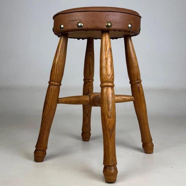 Antique Oak Upholstered Stool, 1800s For Sale - Image 9 of 11