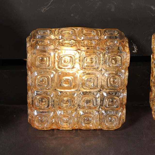Mid-Century Modernist Pressed Amber Glass Geometric Flush Mount Chandeliers For Sale - Image 11 of 12