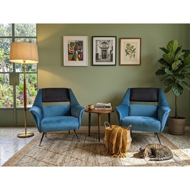 Blue Velvet Armchairs, 1960s, Set of 2 For Sale - Image 8 of 9