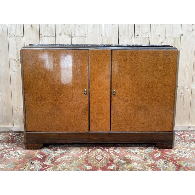 Art Deco Style Sideboard in Amboyna Burl and Marble For Sale - Image 9 of 9