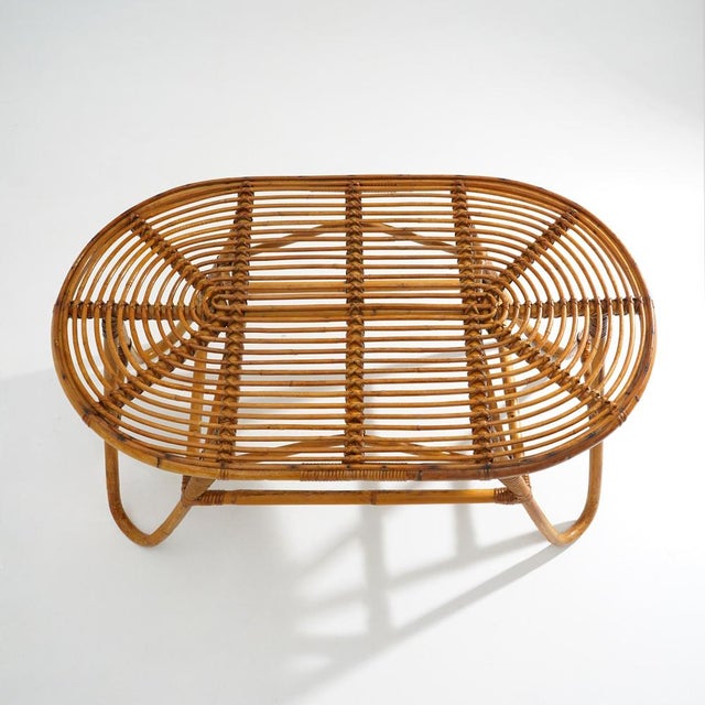 Wicker Coffee Table with Oval Top, 1950s For Sale - Image 6 of 15