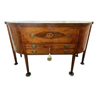19th Century Sheraton Style Mahogany Bowfront Butler's Sideboard With Secretary Desk, Locks and Keys For Sale