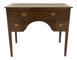 English Oak Early 19th Century Lowboy Fan Carved Corners Country Farmhouse