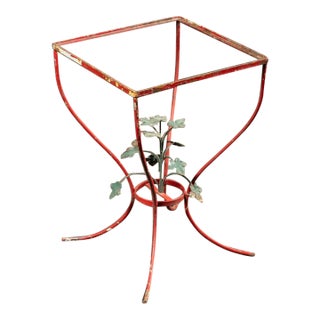 Mid-Century Chippy Paint Side Table in Red For Sale