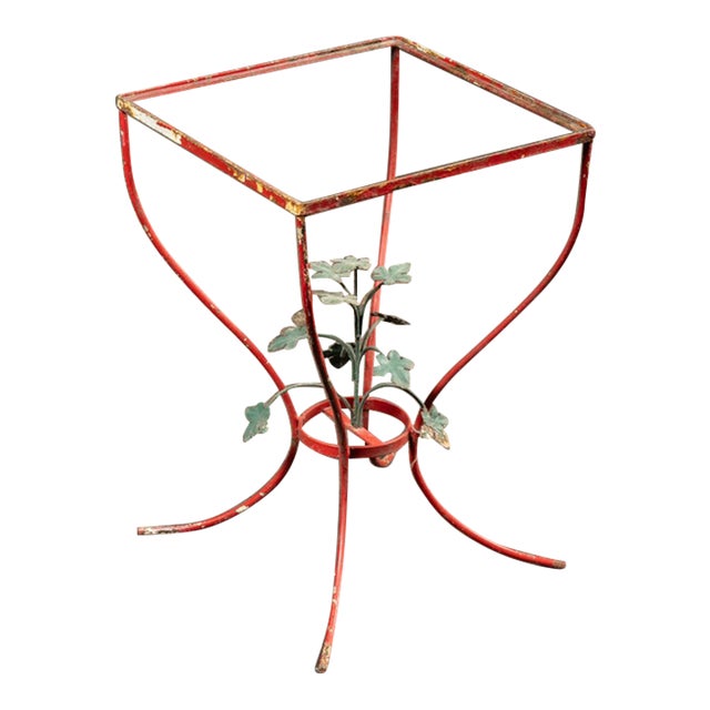 Mid-Century Chippy Paint Side Table in Red For Sale