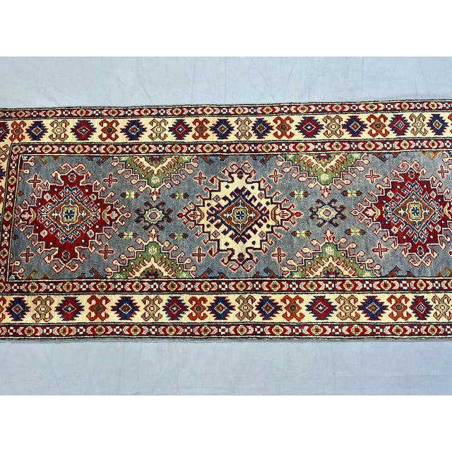 Gray, Cream and Red Kazak Wool Runner Rug, 2'9" X 6'4" For Sale - Image 4 of 15