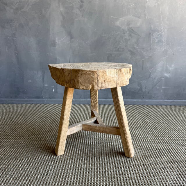 Mid-Century Modern Vintage Elm Wood Chop Block Table For Sale - Image 3 of 8