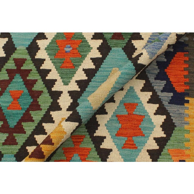 Boho Chic Kilim Blue Brown Wool Rug - 6'2" X 8'2" For Sale In New York - Image 6 of 7