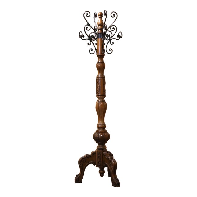 Early 20th Century French Louis XV Walnut and Wrought Iron Hall Tree For Sale