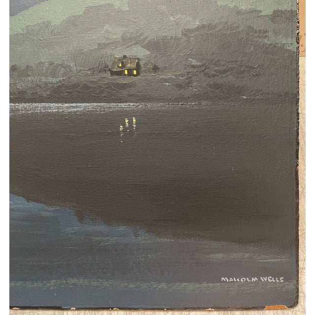 Wood Rare Original Malcolm Wells Upper Mill 'pond Moon' Brewster Cape Cod Painting For Sale - Image 7 of 11