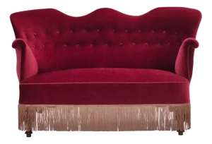 Vintage Danish Two-Seater Sofa in Cherry-Red Furniture Velour and Ash, 1950s