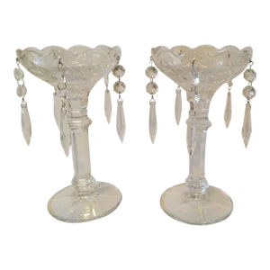 Late 20th Century Candle Holders With Crystal Prisms, Set of 2