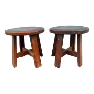 Early 20th Century Pair of Antique American Primitive Style Hardwood Tavern Stools