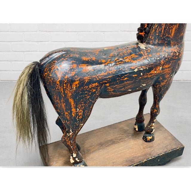 Antique European Hand Carved Wooden Horse Folk Art Sculpture on Wheeled Base For Sale - Image 16 of 16
