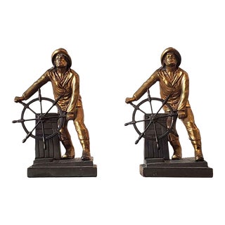 Vintage Jennings Brothers Jb 2653 Gloucester Fisherman Bookends by Leonard Craske, Circa 1930 For Sale