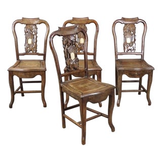 Four Antique Chinese Dining Chairs With Marble Inlay For Sale