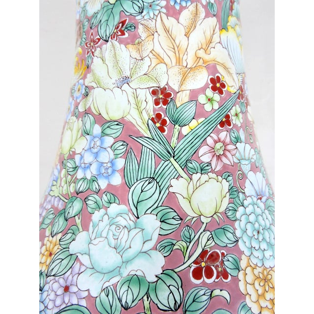 Massive Chinese (1000 Flowers) Summer Flowers & Lotus Pond Floor Vase, Republic, Enamel Over Brass For Sale - Image 10 of 12