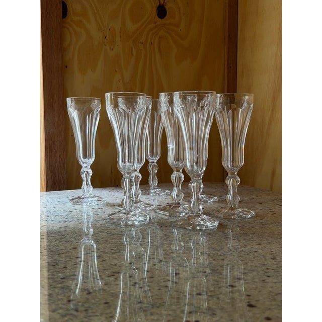 Vintage Crystal Champagne Flutes, France, 1920s, Set of 8 For Sale - Image 4 of 18
