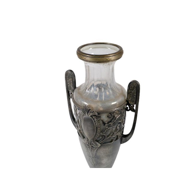 German Neoclassical Amphora Jar in Pewter and Glass, 1900s For Sale - Image 3 of 5