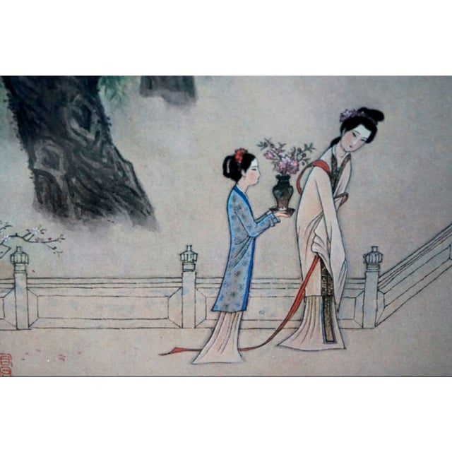 Mid 20th Century Chinese Figurative Garden Scene Watercolor Paintings, Framed - a Pair For Sale - Image 10 of 13