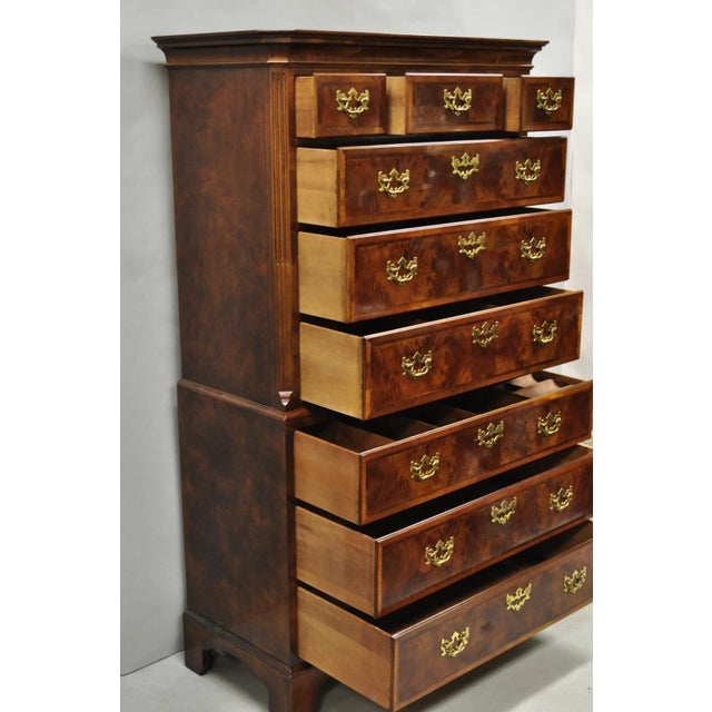 Henredon Aston Court Burl Wood Georgian Mahogany Tall Chest Highboy Dresser For Sale - Image 10 of 12