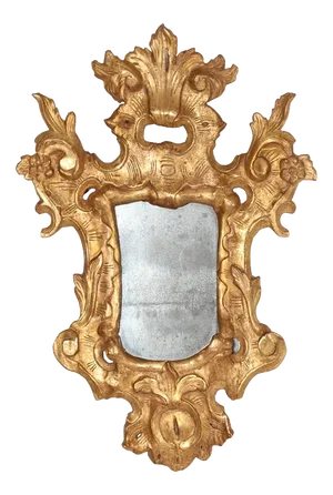 European Rococo Giltwood Mirror with Openwork Ornaments & Mirror Glass, 1800s