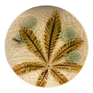 French Majolica Chestnut Leaves Plate Salins, Circa 1880 For Sale