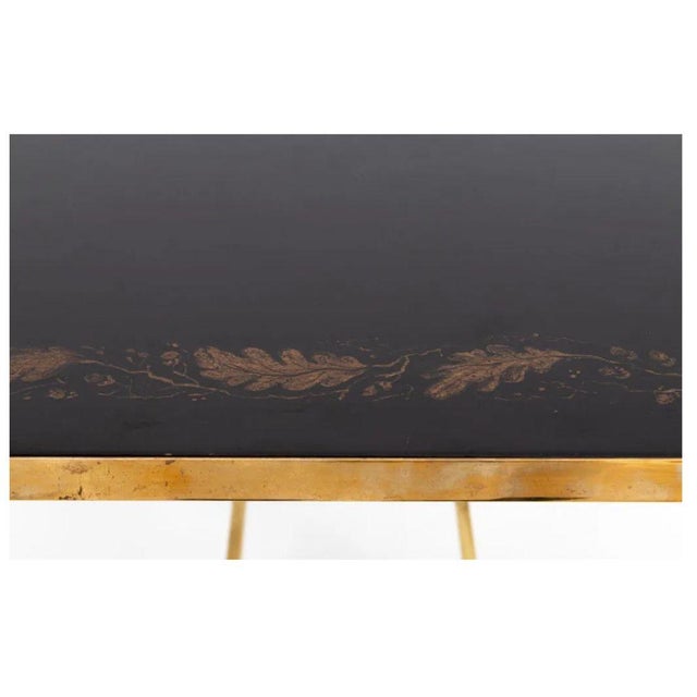 Mid 20th Century Maison Jansen Brass Side Table With Gilt and Ebonized Top For Sale - Image 5 of 6