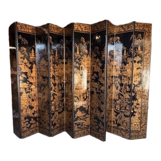 Chinoiseries Lacquer 10 Screen Panel For Sale